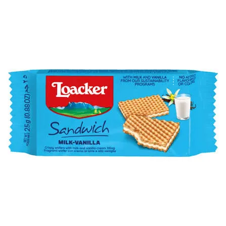 Loacker Sandwich with Milk and Vanilla Cream Filling Crispy Wafers, 25g
